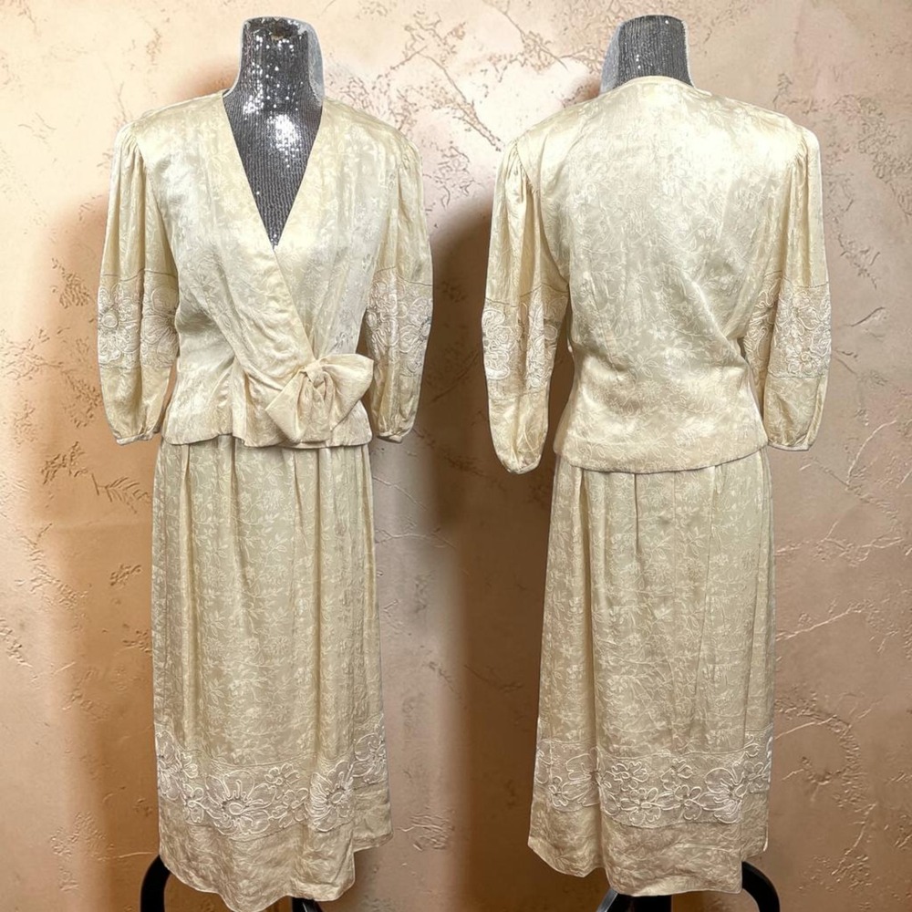 VTG Liberty Lucrezia Silk Skirt Set Prairie Floral Lace Cottagecore Small Party